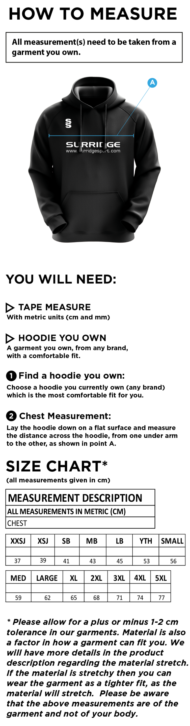 Youth's Fuse Hoody - Unisex - Size Guide