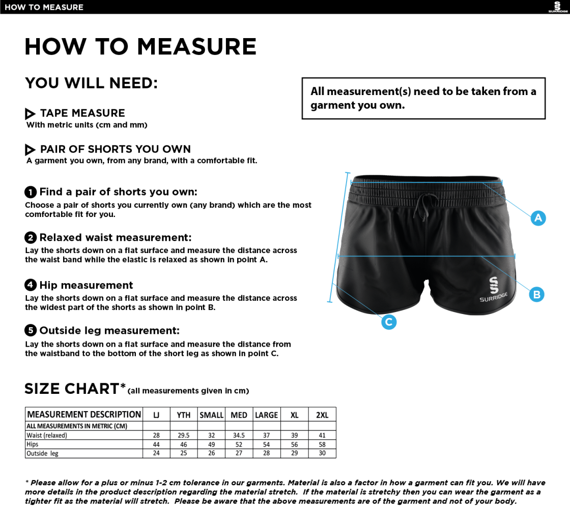 Thrumpton CC Girl's Dual Active Short : Black - Size Guide