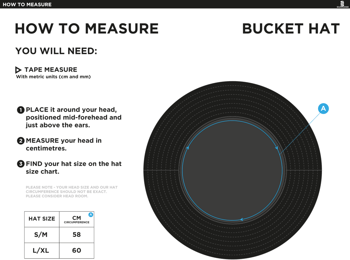 THRUMPTON CC Dual Bucket Hat - Black - Size Guide